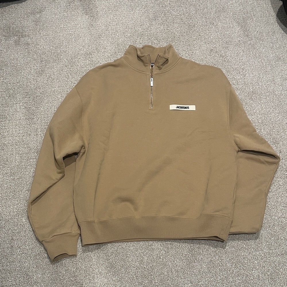 Jacquemus Men’s Zip-Neck Sweatshirt in Tan